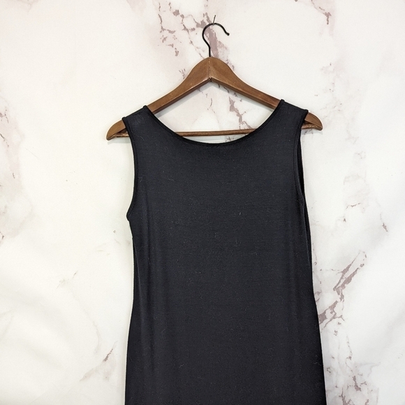 Garnet Hill Dress Small Black Tank Ruffle Stretch Sleeveless Jersey Viscose V - Picture 6 of 13